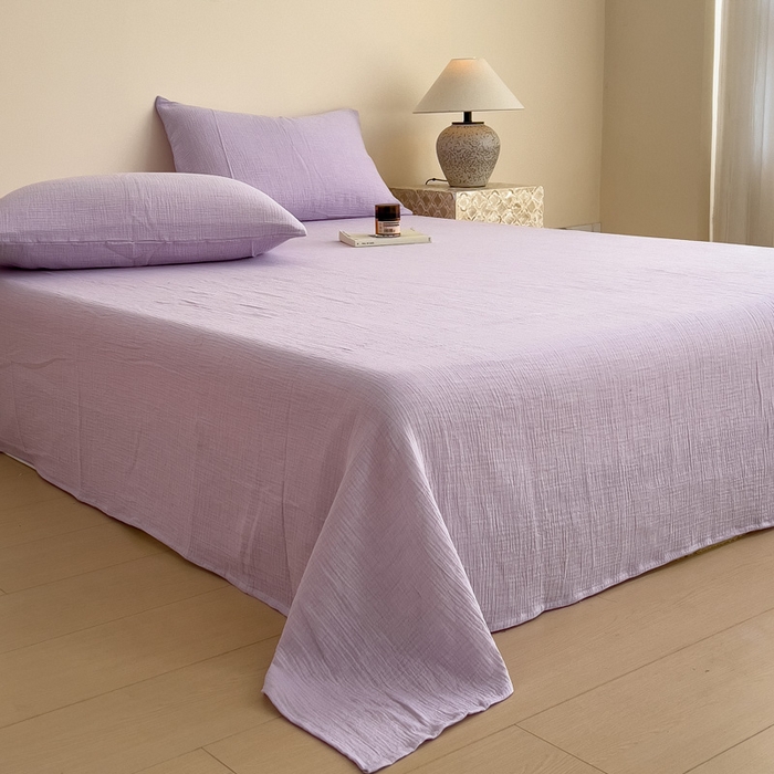 91家纺网 家纺一手货源 找家纺 席世家 2025新款皱皱纱单品床单单件床单 梦幻紫