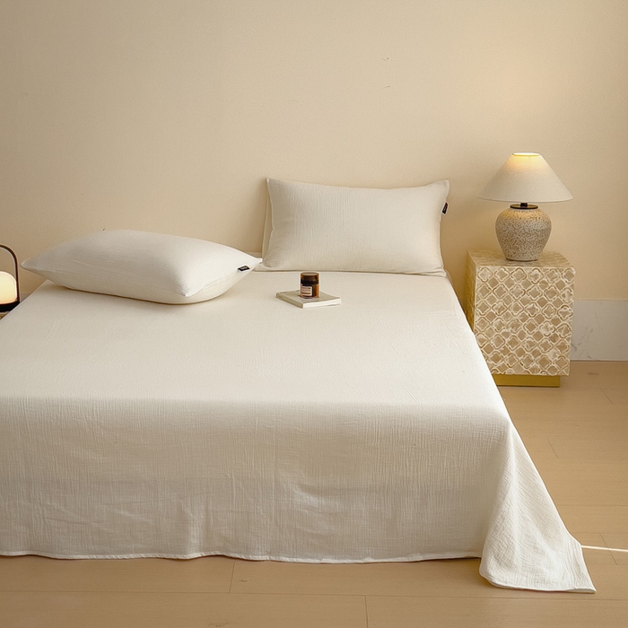 91家纺网 家纺一手货源 找家纺 席世家 2025新款皱皱纱单品床单单件床单 米白