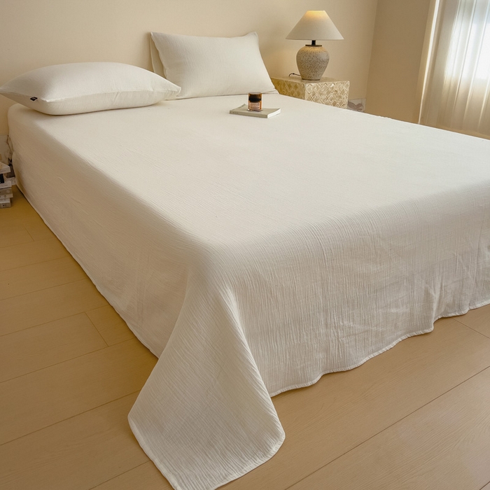 91家纺网 家纺一手货源 找家纺 席世家 2025新款皱皱纱单品床单单件床单 米白