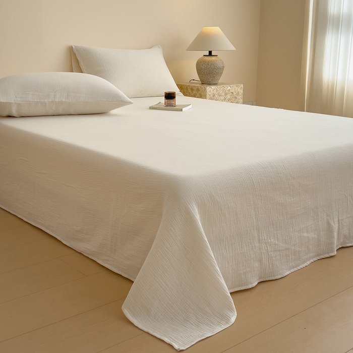 91家纺网 家纺一手货源 找家纺 席世家 2025新款皱皱纱单品床单单件床单 米白