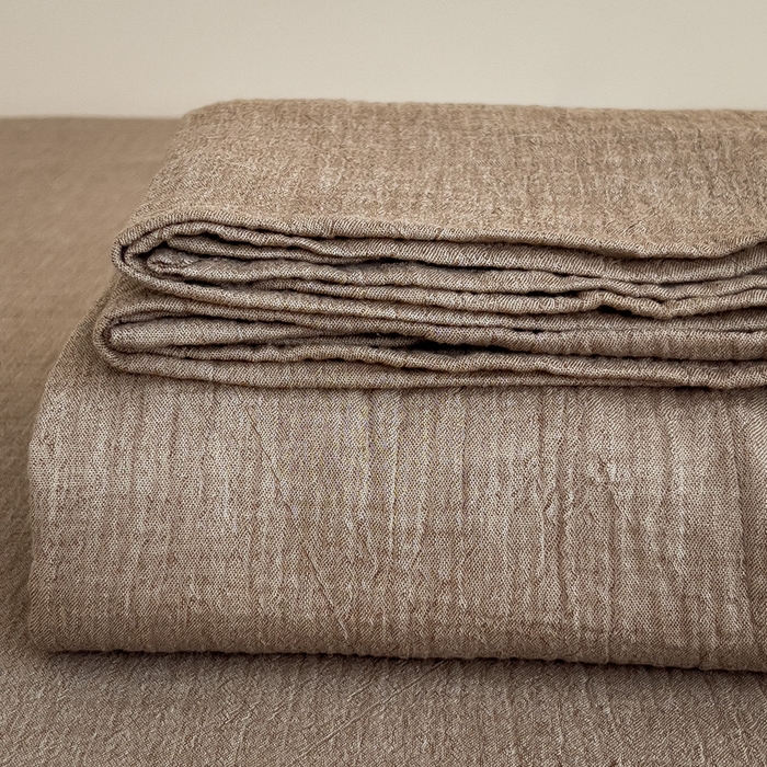 席世家 2025新款皱皱纱单品床单单件床单 奶茶棕