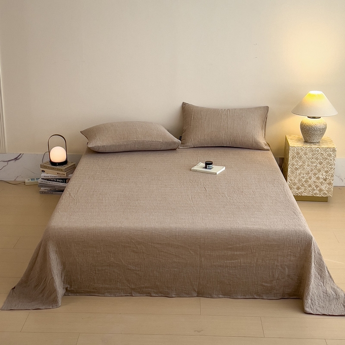 91家纺网 家纺一手货源 找家纺 席世家 2025新款皱皱纱单品床单单件床单 奶茶棕