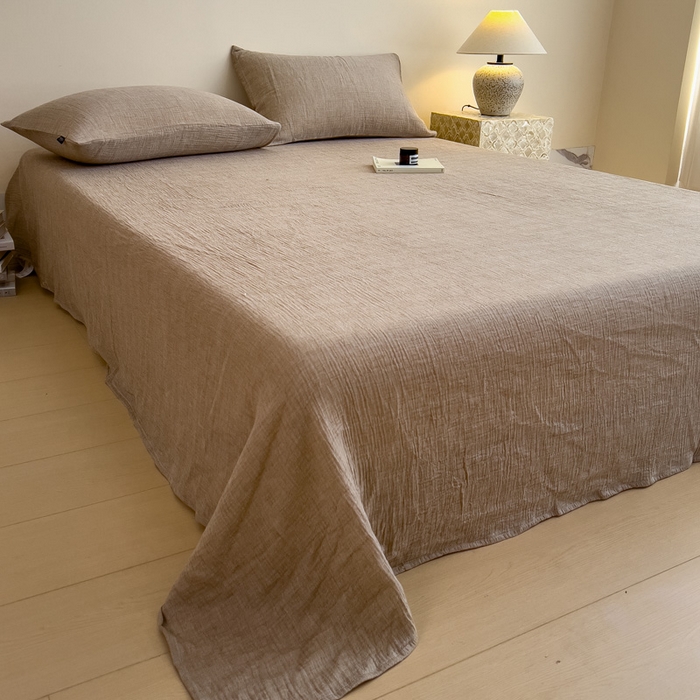 91家纺网 家纺一手货源 找家纺 席世家 2025新款皱皱纱单品床单单件床单 奶茶棕