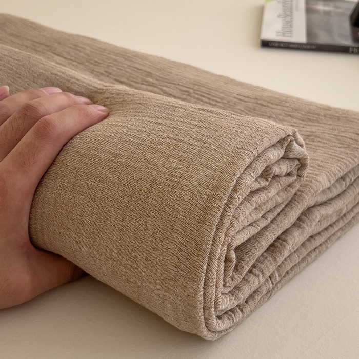 91家纺网 家纺一手货源 找家纺 席世家 2025新款皱皱纱单品床单单件床单 奶茶棕