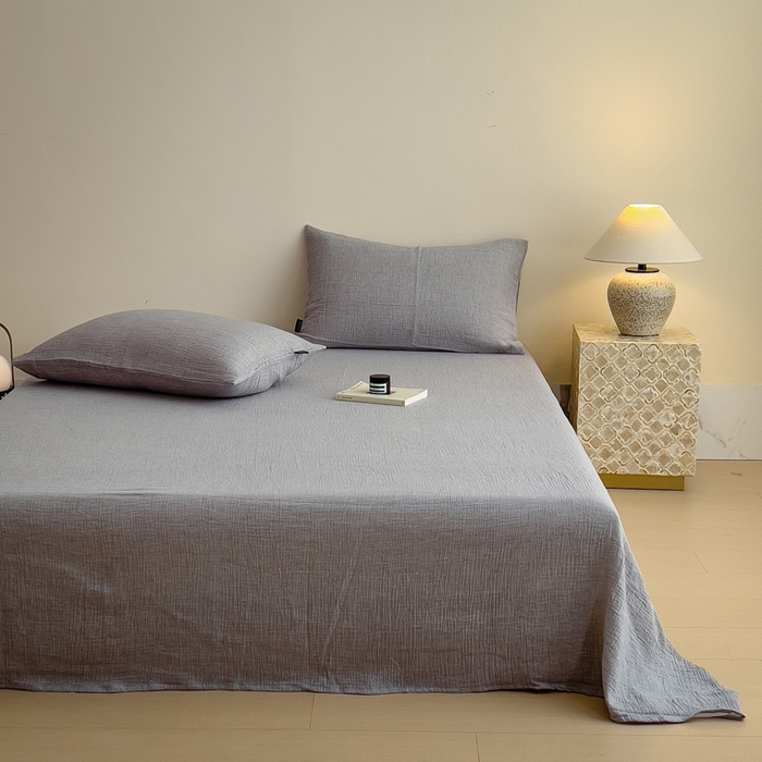 91家纺网 家纺一手货源 找家纺 席世家 2025新款皱皱纱单品床单单件床单 泡沫灰