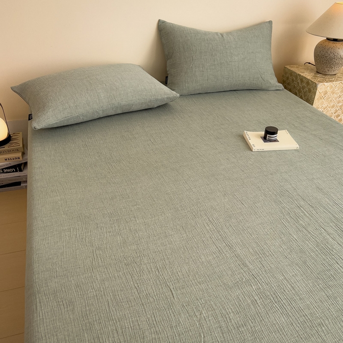 91家纺网 家纺一手货源 找家纺 席世家 2025新款皱皱纱单品床单单件床单 森林绿