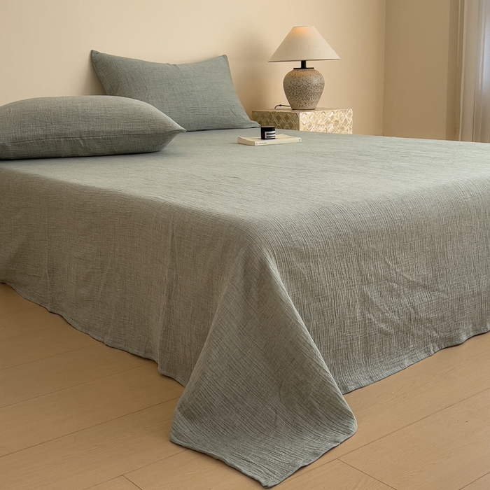 91家纺网 家纺一手货源 找家纺 席世家 2025新款皱皱纱单品床单单件床单 森林绿