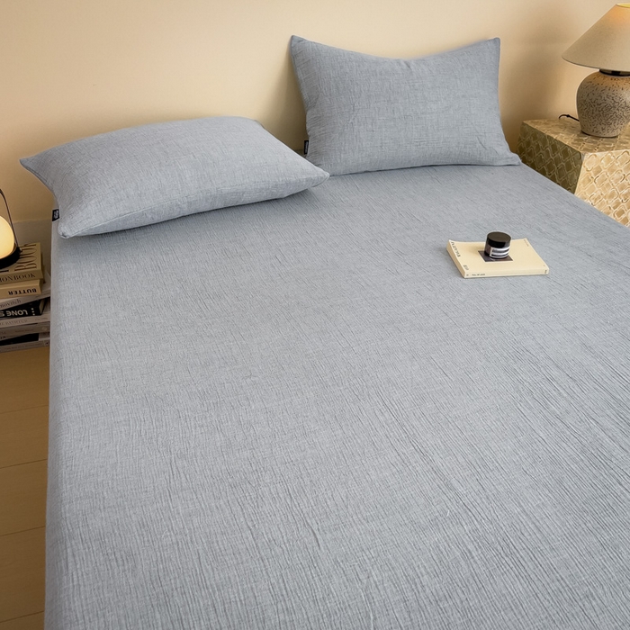 91家纺网 家纺一手货源 找家纺 席世家 2025新款皱皱纱单品床单单件床单 烟灰兰