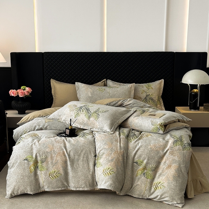 91家纺网 家纺一手货源 找家纺 棉生活家纺 2025新款铂金全棉纯棉磨毛四件套 叶罗丽-绿