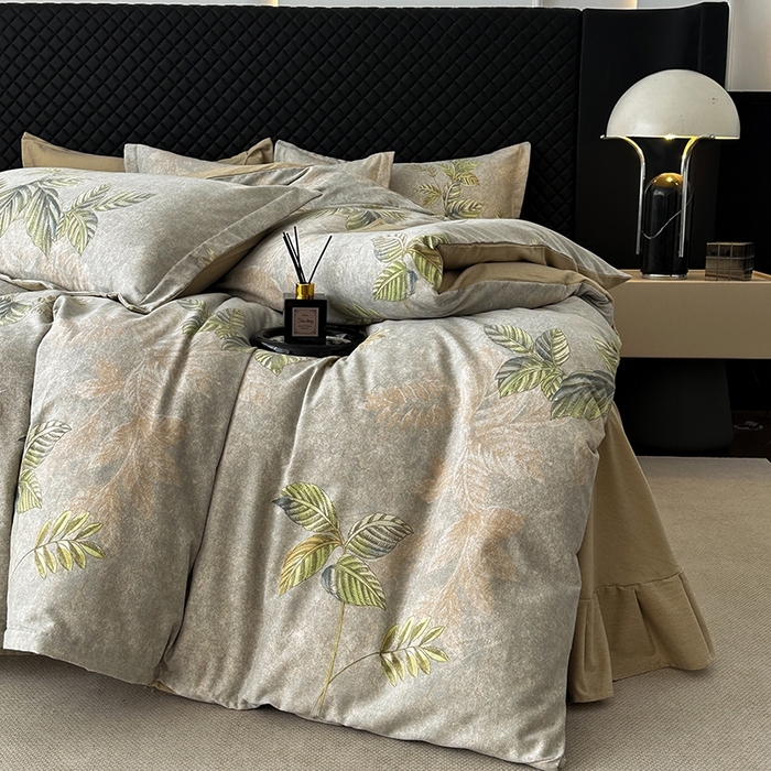 91家纺网 家纺一手货源 找家纺 棉生活家纺 2025新款铂金全棉纯棉磨毛四件套 叶罗丽-绿