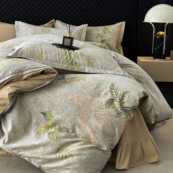 91家纺网 家纺一手货源 找家纺 棉生活家纺 2025新款铂金全棉纯棉磨毛四件套 叶罗丽-绿