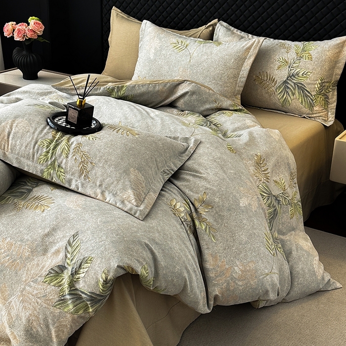 91家纺网 家纺一手货源 找家纺 棉生活家纺 2025新款铂金全棉纯棉磨毛四件套 叶罗丽-绿