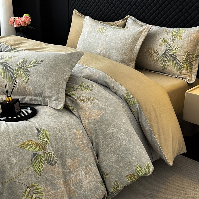 91家纺网 家纺一手货源 找家纺 棉生活家纺 2025新款铂金全棉纯棉磨毛四件套 叶罗丽-绿