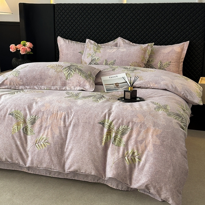 91家纺网 家纺一手货源 找家纺 棉生活家纺 2025新款铂金全棉纯棉磨毛四件套 叶罗丽-紫