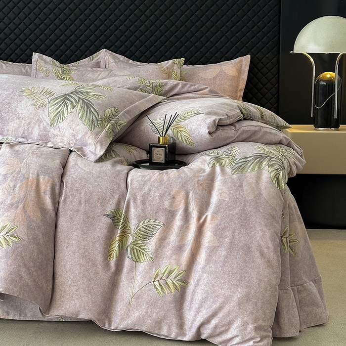 91家纺网 家纺一手货源 找家纺 棉生活家纺 2025新款铂金全棉纯棉磨毛四件套 叶罗丽-紫