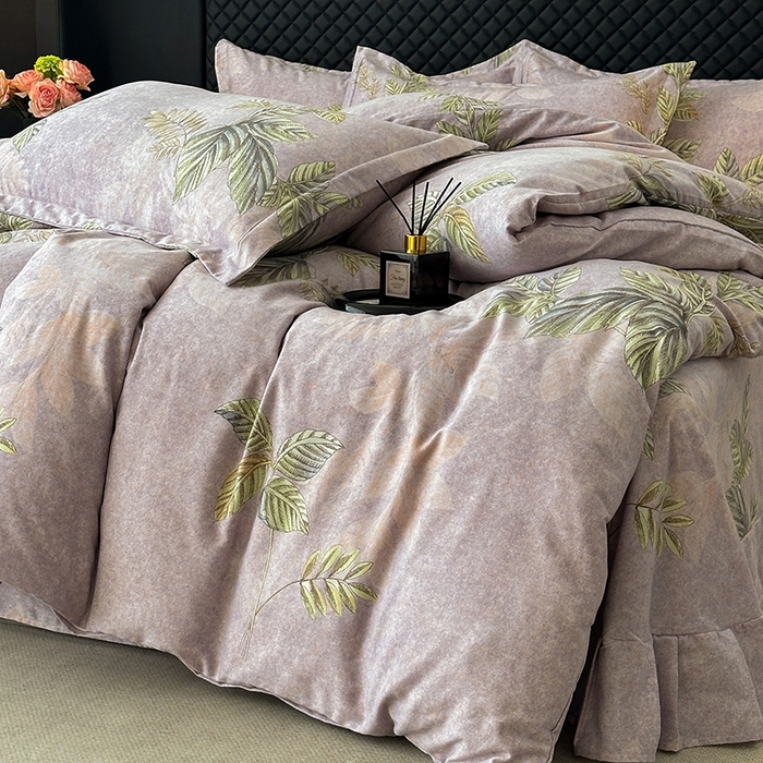 91家纺网 家纺一手货源 找家纺 棉生活家纺 2025新款铂金全棉纯棉磨毛四件套 叶罗丽-紫