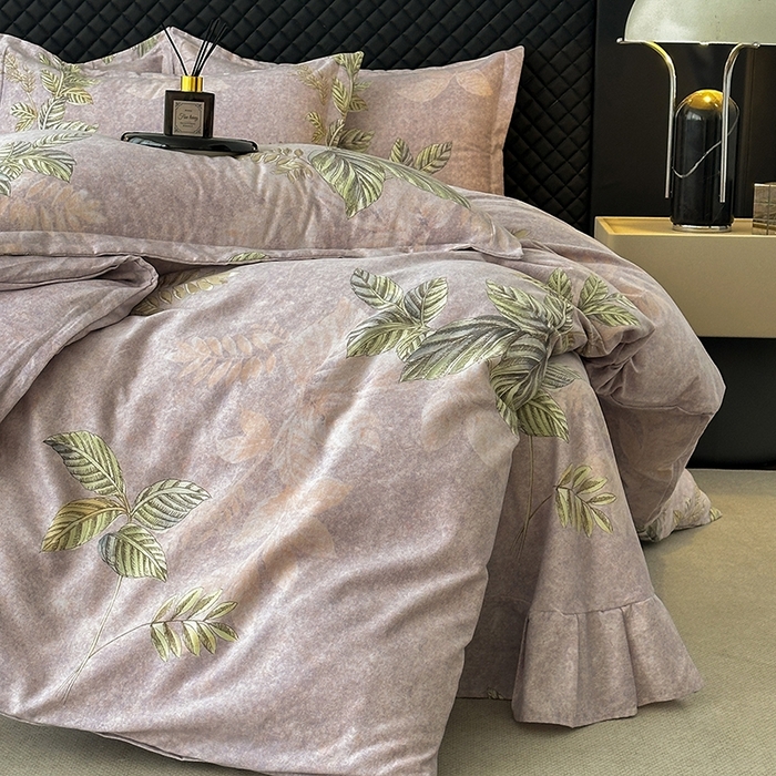 91家纺网 家纺一手货源 找家纺 棉生活家纺 2025新款铂金全棉纯棉磨毛四件套 叶罗丽-紫