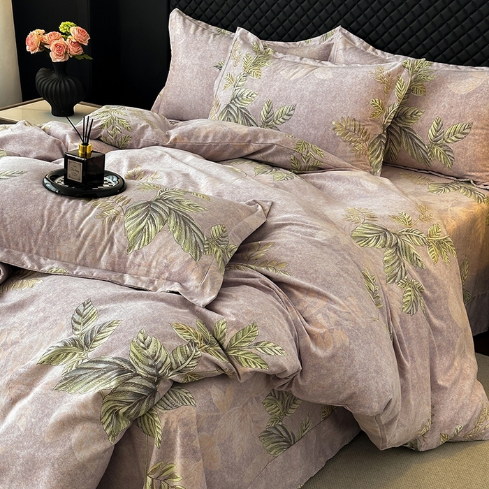 91家纺网 家纺一手货源 找家纺 棉生活家纺 2025新款铂金全棉纯棉磨毛四件套 叶罗丽-紫