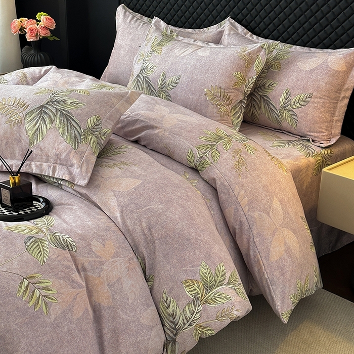 91家纺网 家纺一手货源 找家纺 棉生活家纺 2025新款铂金全棉纯棉磨毛四件套 叶罗丽-紫