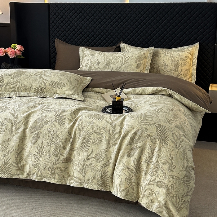 91家纺网 家纺一手货源 找家纺 棉生活家纺 2025新款铂金全棉纯棉磨毛四件套 叶之舞