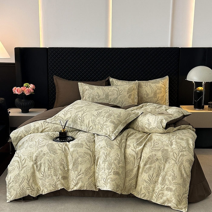 91家纺网 家纺一手货源 找家纺 棉生活家纺 2025新款铂金全棉纯棉磨毛四件套 叶之舞