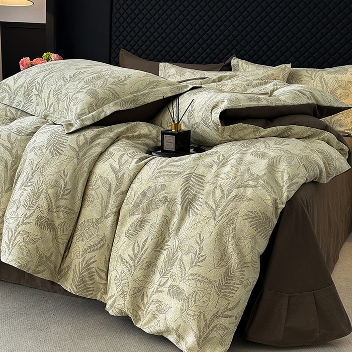 91家纺网 家纺一手货源 找家纺 棉生活家纺 2025新款铂金全棉纯棉磨毛四件套 叶之舞