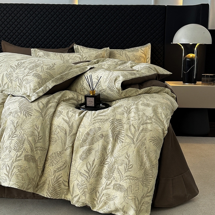 91家纺网 家纺一手货源 找家纺 棉生活家纺 2025新款铂金全棉纯棉磨毛四件套 叶之舞