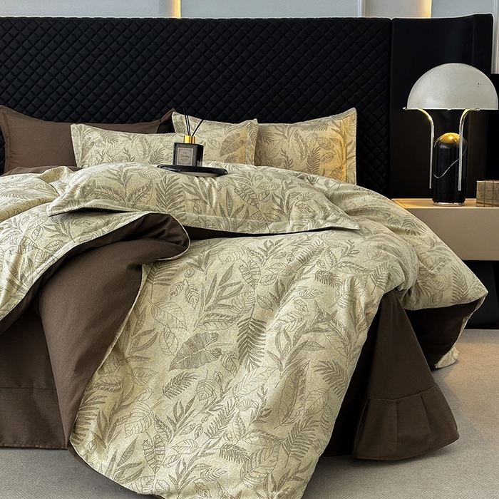 91家纺网 家纺一手货源 找家纺 棉生活家纺 2025新款铂金全棉纯棉磨毛四件套 叶之舞