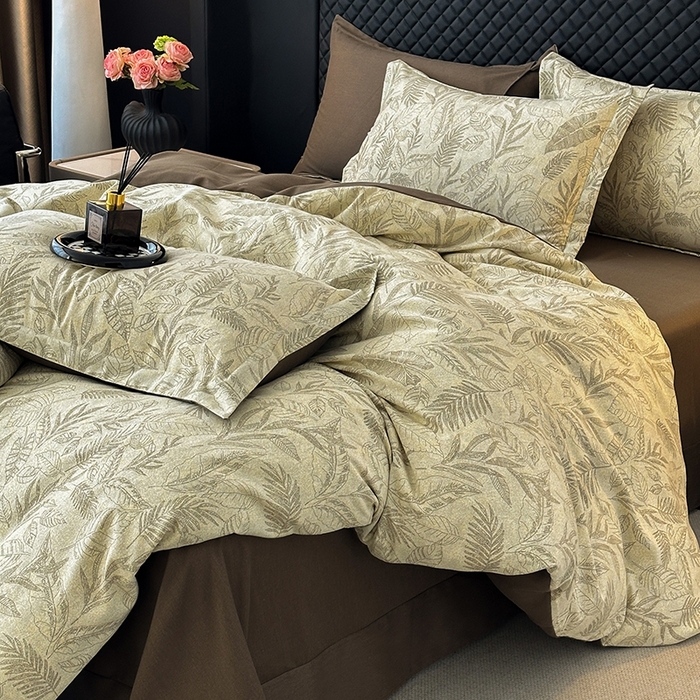 91家纺网 家纺一手货源 找家纺 棉生活家纺 2025新款铂金全棉纯棉磨毛四件套 叶之舞