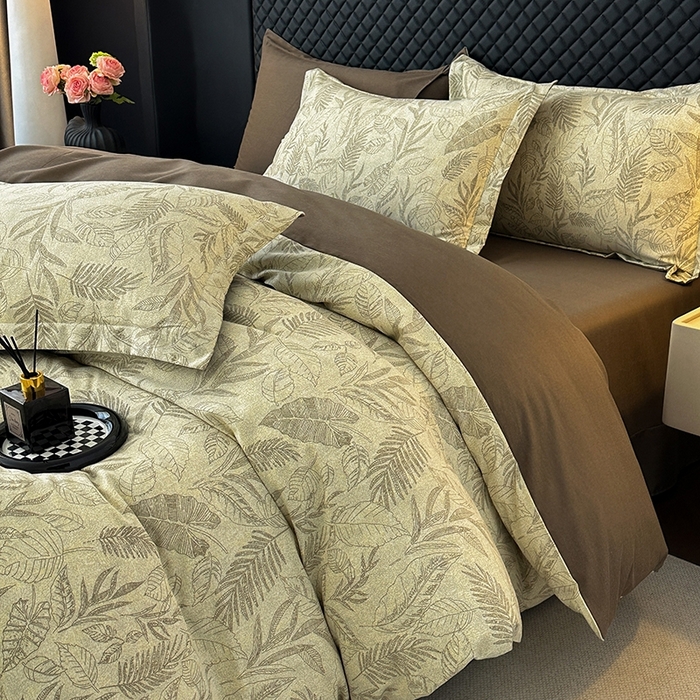 91家纺网 家纺一手货源 找家纺 棉生活家纺 2025新款铂金全棉纯棉磨毛四件套 叶之舞