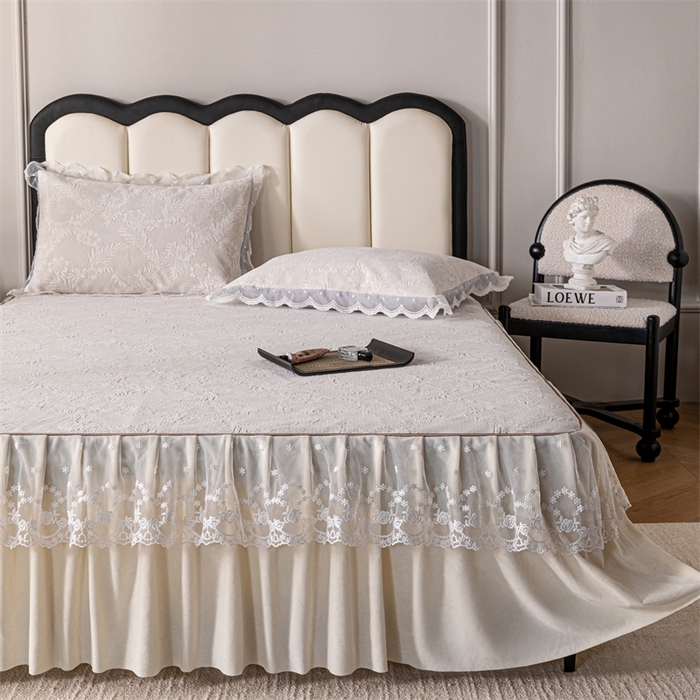 91家纺网 家纺一手货源 找家纺 手艺人家纺 2025新款雪尼尔床裙床笠 X02-米