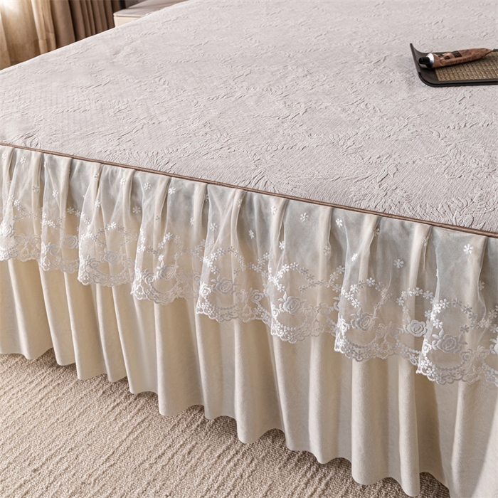 91家纺网 家纺一手货源 找家纺 手艺人家纺 2025新款雪尼尔床裙床笠 X02-米