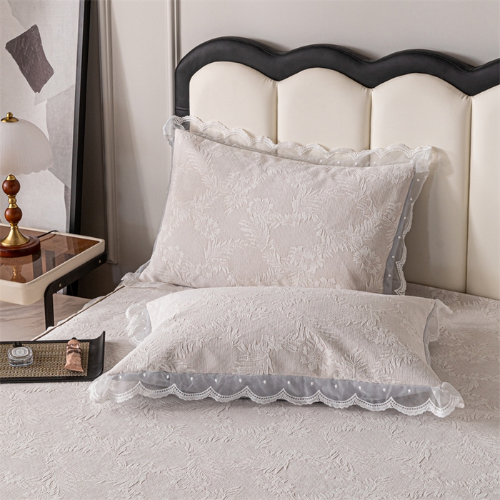 91家纺网 家纺一手货源 找家纺 手艺人家纺 2025新款雪尼尔床裙床笠 X02-米