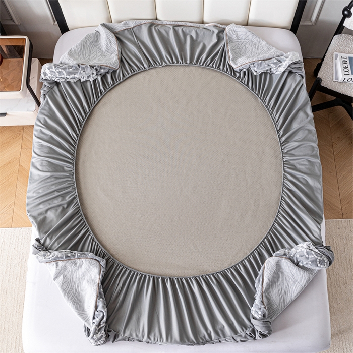 91家纺网 家纺一手货源 找家纺 手艺人家纺 2025新款雪尼尔床裙床笠 X03-灰