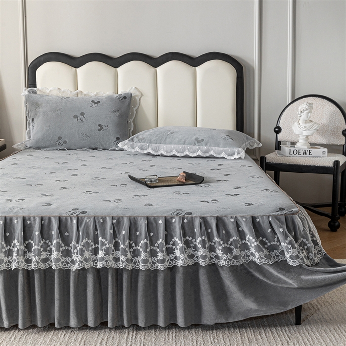 91家纺网 家纺一手货源 找家纺 手艺人家纺 2025新款雪尼尔床裙床笠 X01-灰