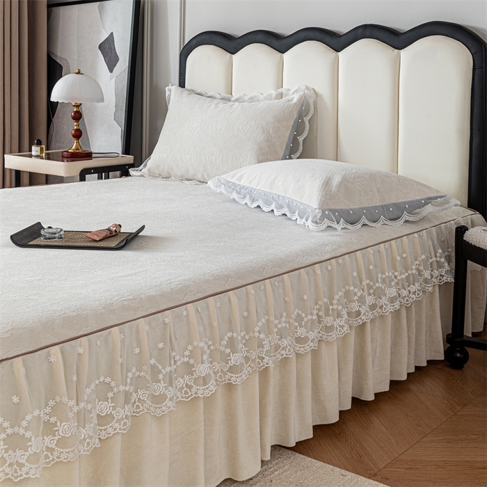 91家纺网 家纺一手货源 找家纺 手艺人家纺 2025新款雪尼尔床裙床笠 X05-米