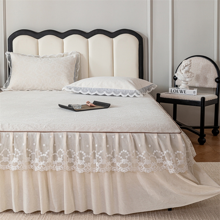 91家纺网 家纺一手货源 找家纺 手艺人家纺 2025新款雪尼尔床裙床笠 X05-米