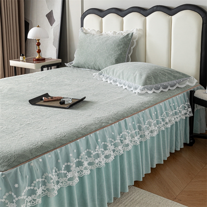 91家纺网 家纺一手货源 找家纺 手艺人家纺 2025新款雪尼尔床裙床笠 X05-绿