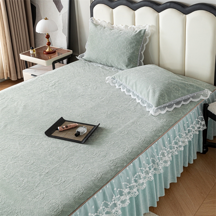 91家纺网 家纺一手货源 找家纺 手艺人家纺 2025新款雪尼尔床裙床笠 X05-绿