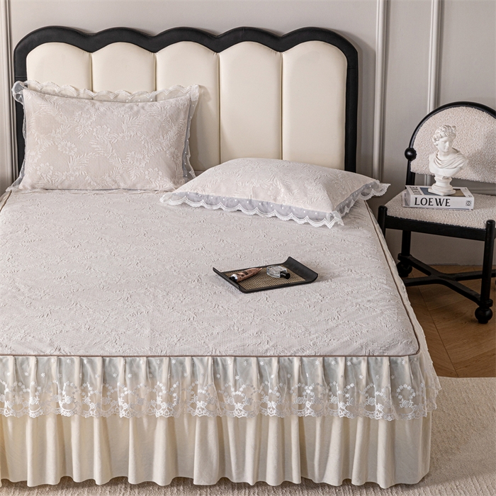 91家纺网 家纺一手货源 找家纺 手艺人家纺 2025新款雪尼尔床裙床笠 X02-米