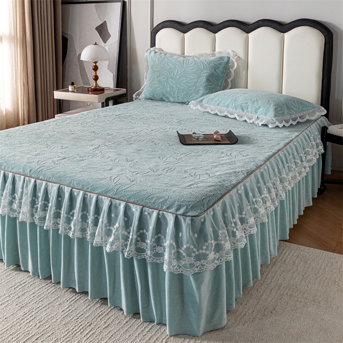 91家纺网 家纺一手货源 找家纺 手艺人家纺 2025新款雪尼尔床裙床笠 X06-绿