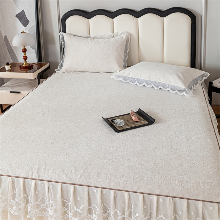 91家纺网 家纺一手货源 找家纺 手艺人家纺 2025新款雪尼尔床裙床笠 X05-米