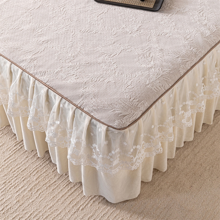 91家纺网 家纺一手货源 找家纺 手艺人家纺 2025新款雪尼尔床裙床笠 X02-米