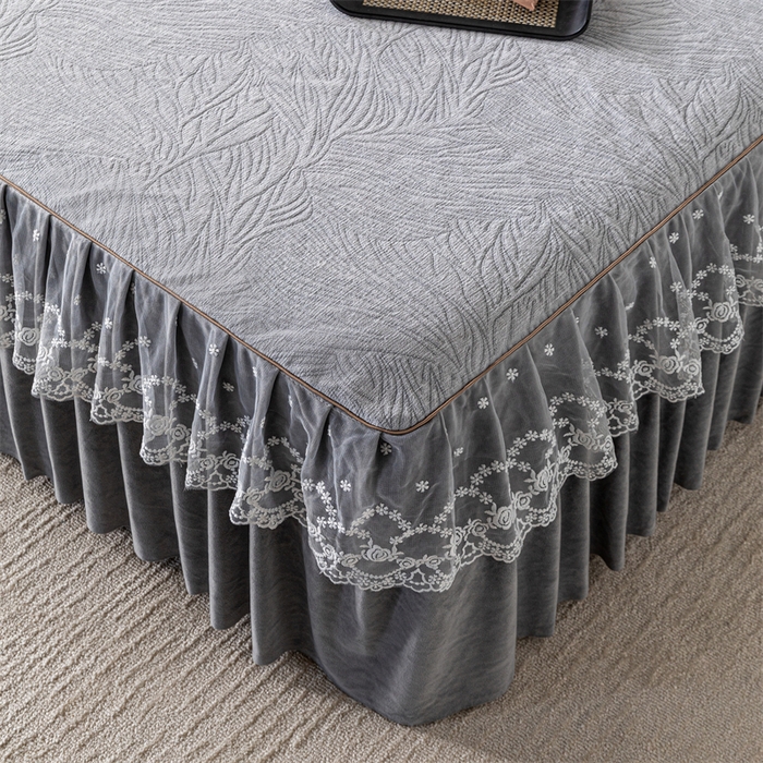 91家纺网 家纺一手货源 找家纺 手艺人家纺 2025新款雪尼尔床裙床笠 X03-灰