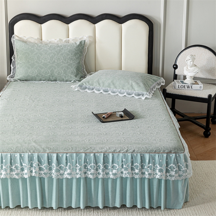 91家纺网 家纺一手货源 找家纺 手艺人家纺 2025新款雪尼尔床裙床笠 X05-绿