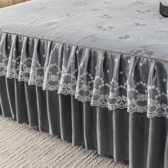 91家纺网 家纺一手货源 找家纺 手艺人家纺 2025新款雪尼尔床裙床笠 X01-灰