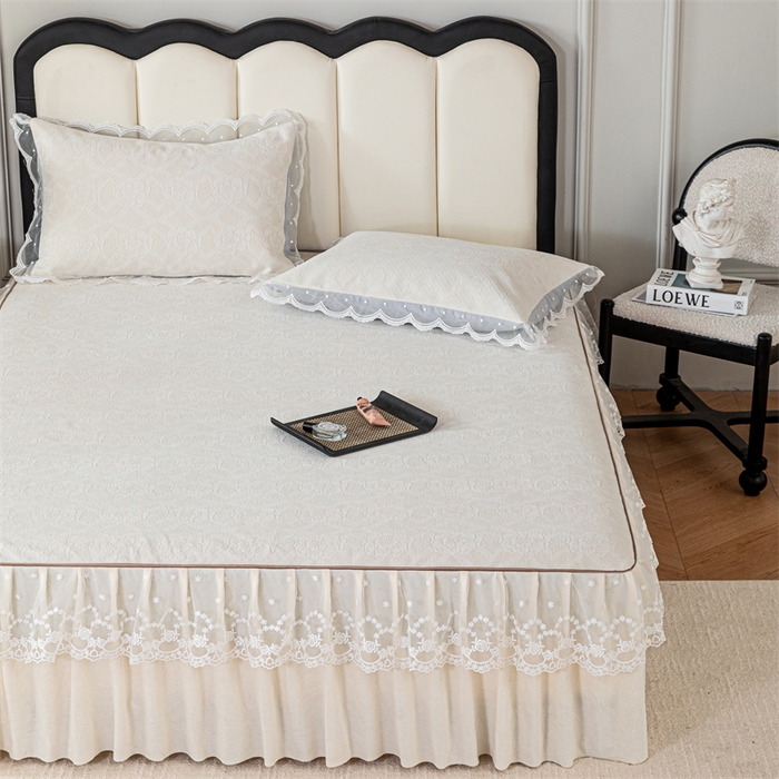 91家纺网 家纺一手货源 找家纺 手艺人家纺 2025新款雪尼尔床裙床笠 X05-米