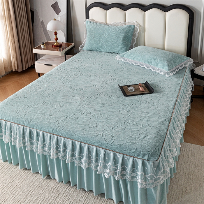 91家纺网 家纺一手货源 找家纺 手艺人家纺 2025新款雪尼尔床裙床笠 X06-绿