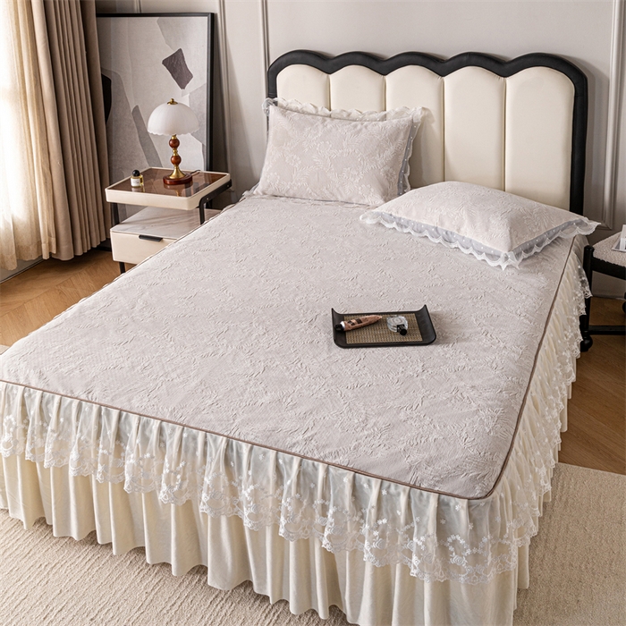 91家纺网 家纺一手货源 找家纺 手艺人家纺 2025新款雪尼尔床裙床笠 X02-米