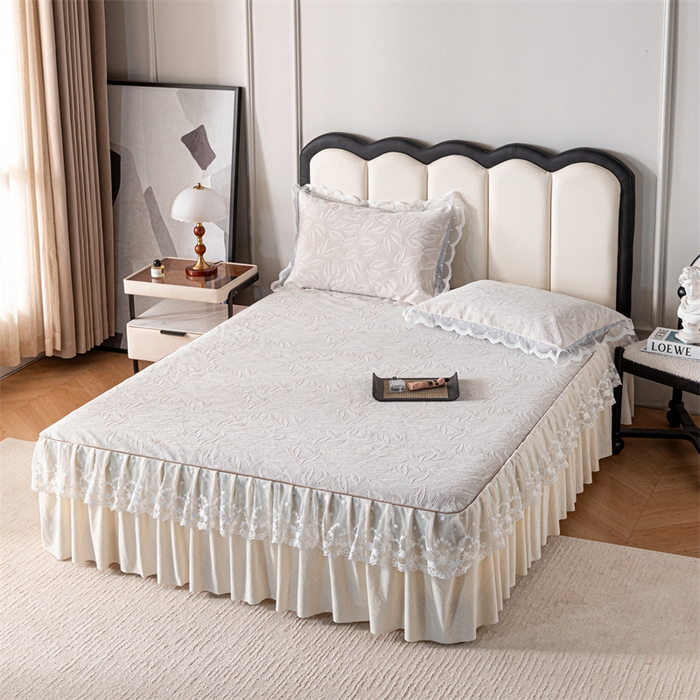 91家纺网 家纺一手货源 找家纺 手艺人家纺 2025新款雪尼尔床裙床笠 X06-米